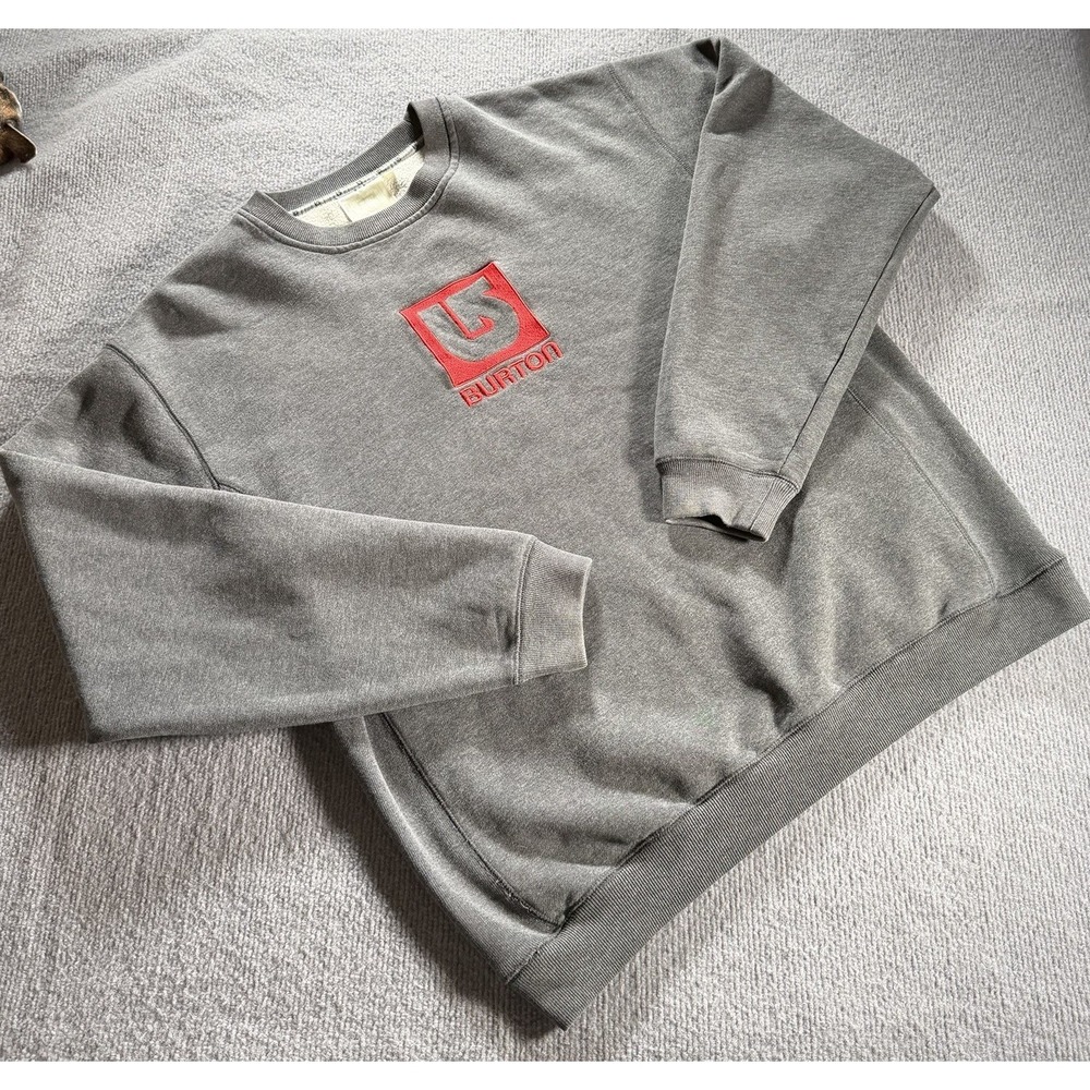 Burton Sweater Mens XL Gray Red Logo Snowboards Thermalayer Shirt Cotton
